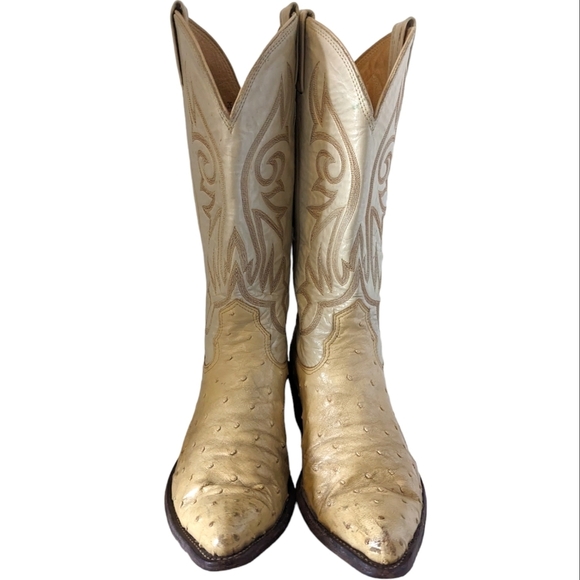 Vintage Nocona Cream Full Quill Ostrich Leather Cowboy Western Boots Mens Size 8 main image 8